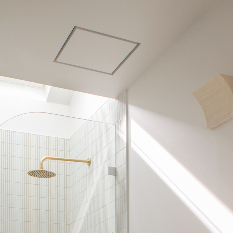 Fittes flush exhaust mount installed in bathroom ceiling