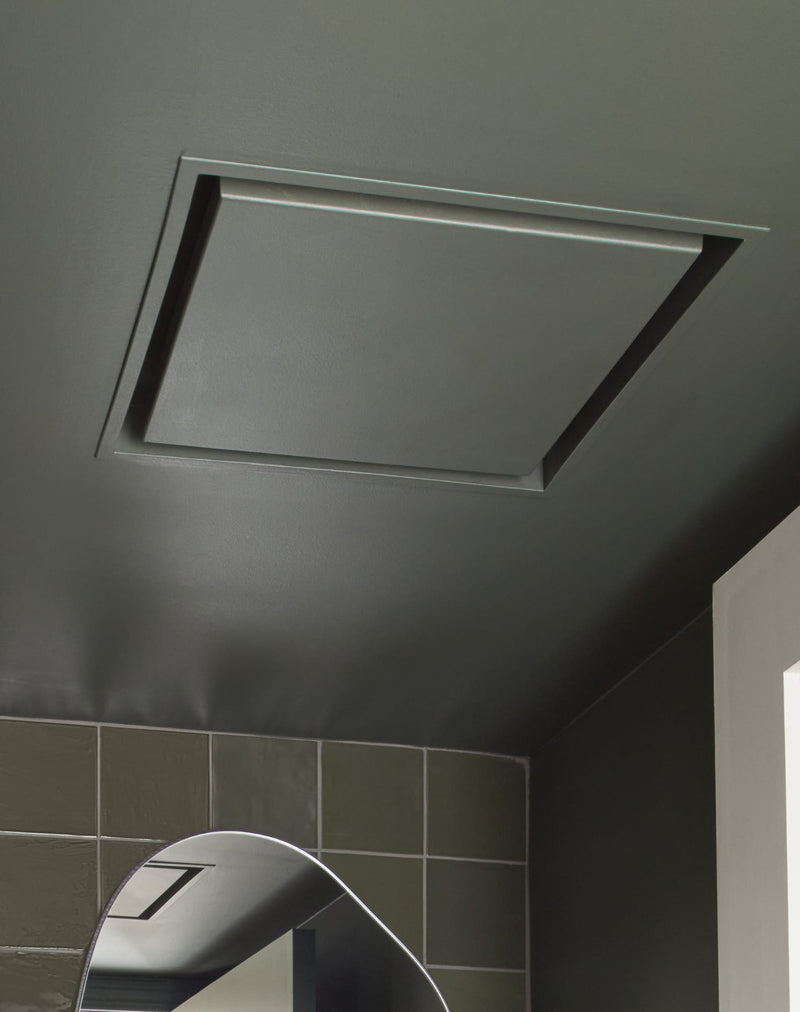 Modern bathroom ceiling with flush-mounted exhaust vent